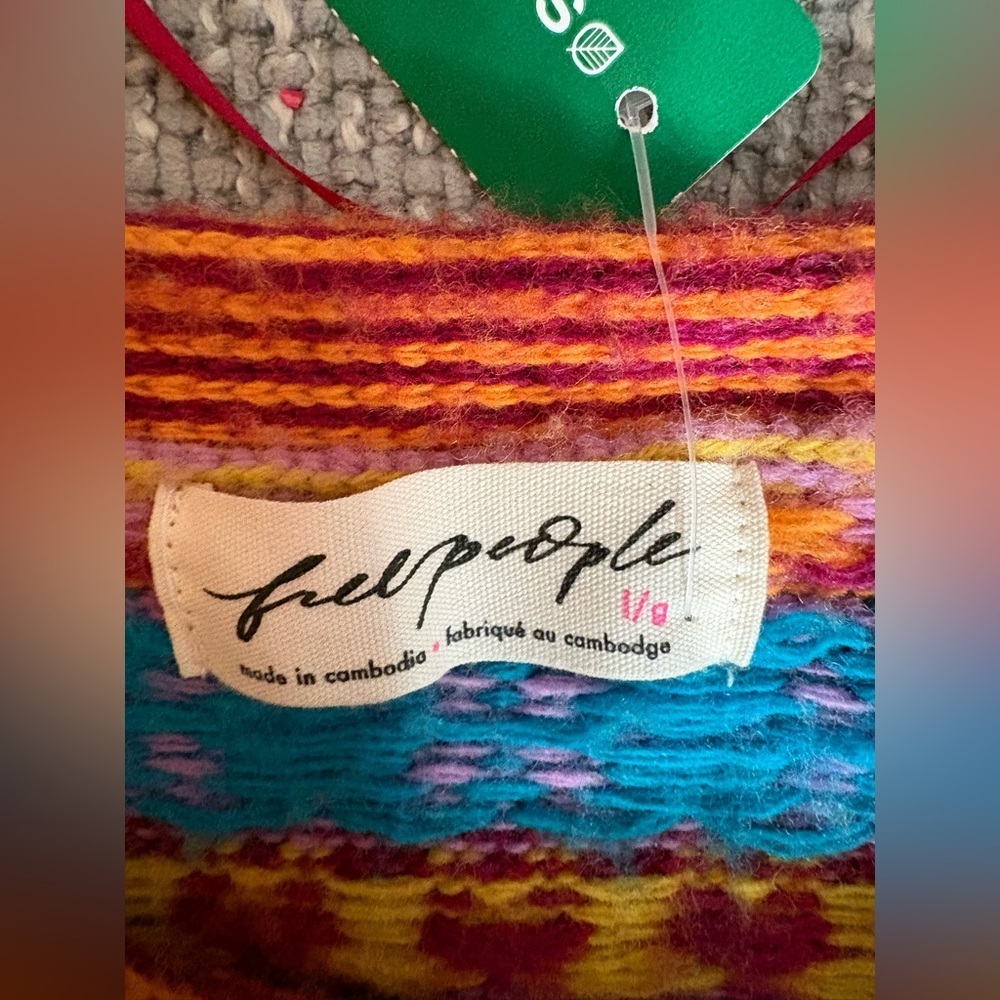 Free People Favorite Things Wool Sweater Bright Confetti Jacquard Knit Size L - Picture 8 of 16
